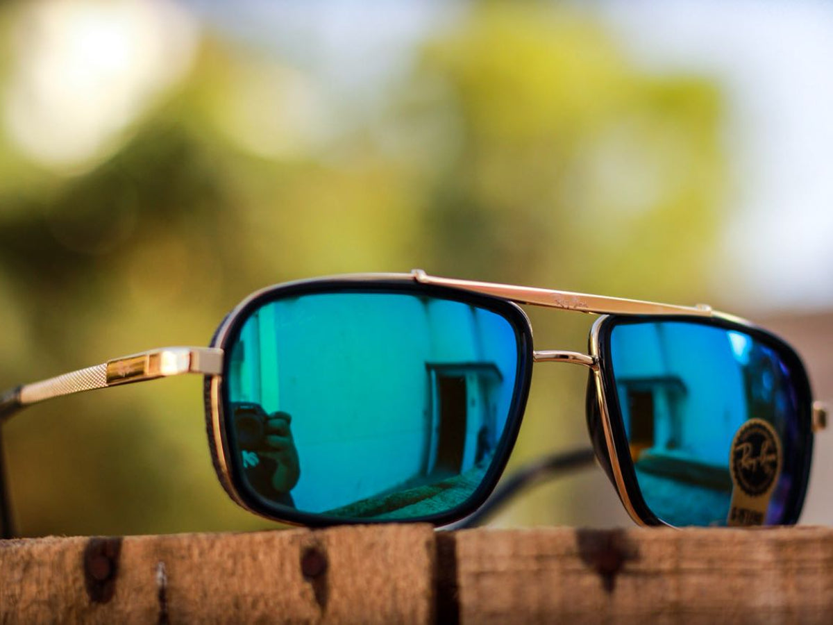New Stylish Aqua  Blue & Gold 4413 Square Causal Latest Sunglass For Unisex.